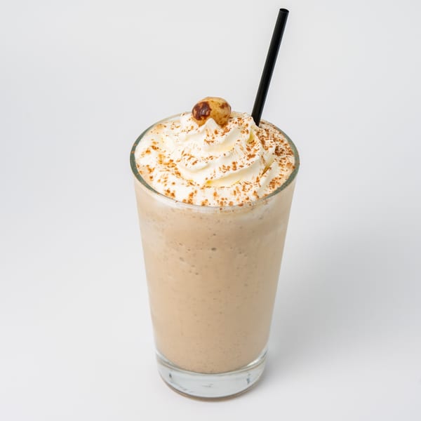 Jim & Patty's Coffee's blended coffee drink with whipped cream, cinnamon, and a hazelnut.